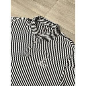 Men's Peter Millar White Striped Cotton Blend Polo Short Sleeve Shirt L